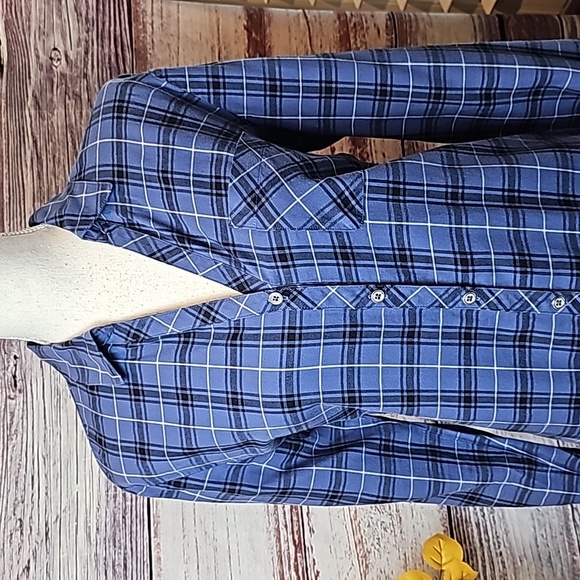 NEW J JILL BLUE PLAID OVERSIZED LONG SLEEVE BUTTON-UP SHIRT - Picture 4 of 15
